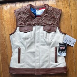 First MFG MEDIUM Women's Brown and Cream Leather Vest